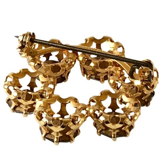 Made in Austria Vintage Crystal Round Brooch Goldtone and Clear - Picture 9 of 10